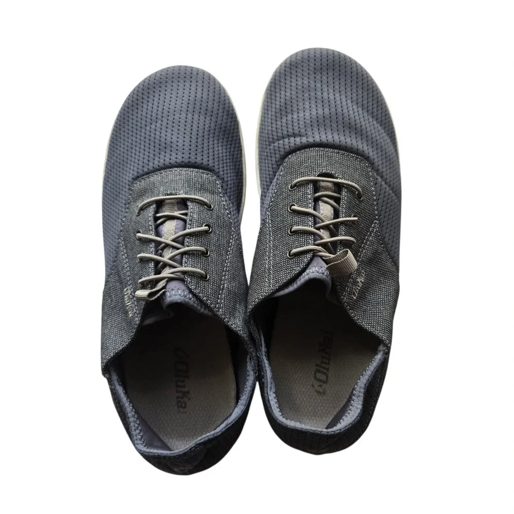Olukai Nohea Moku Mens Size 9.5M No-Tie Lace Grey Boat Deck Shoes 10283-2610